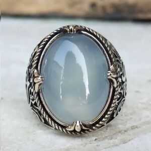 Sterling Silver Light Blue Chalcedony Cabochon Ring